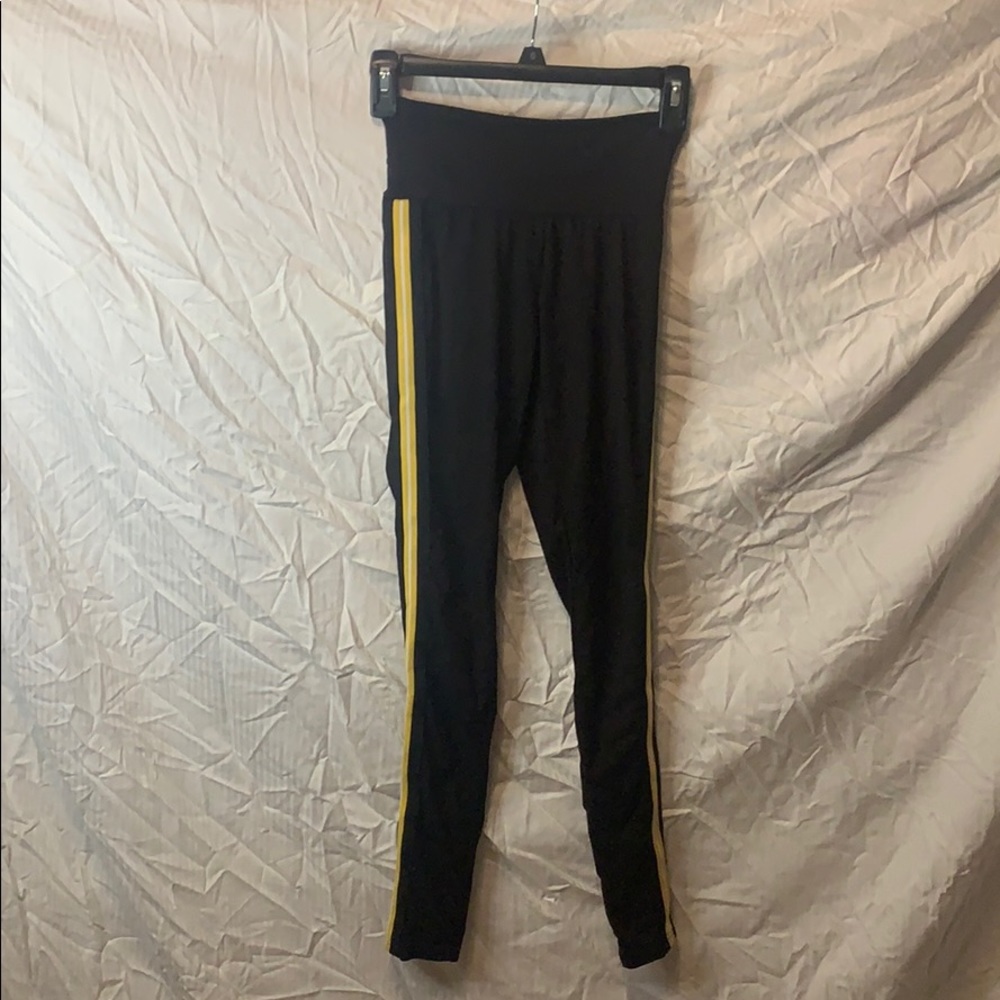 rue21 Black Leggings w/ Gold & White Stripe